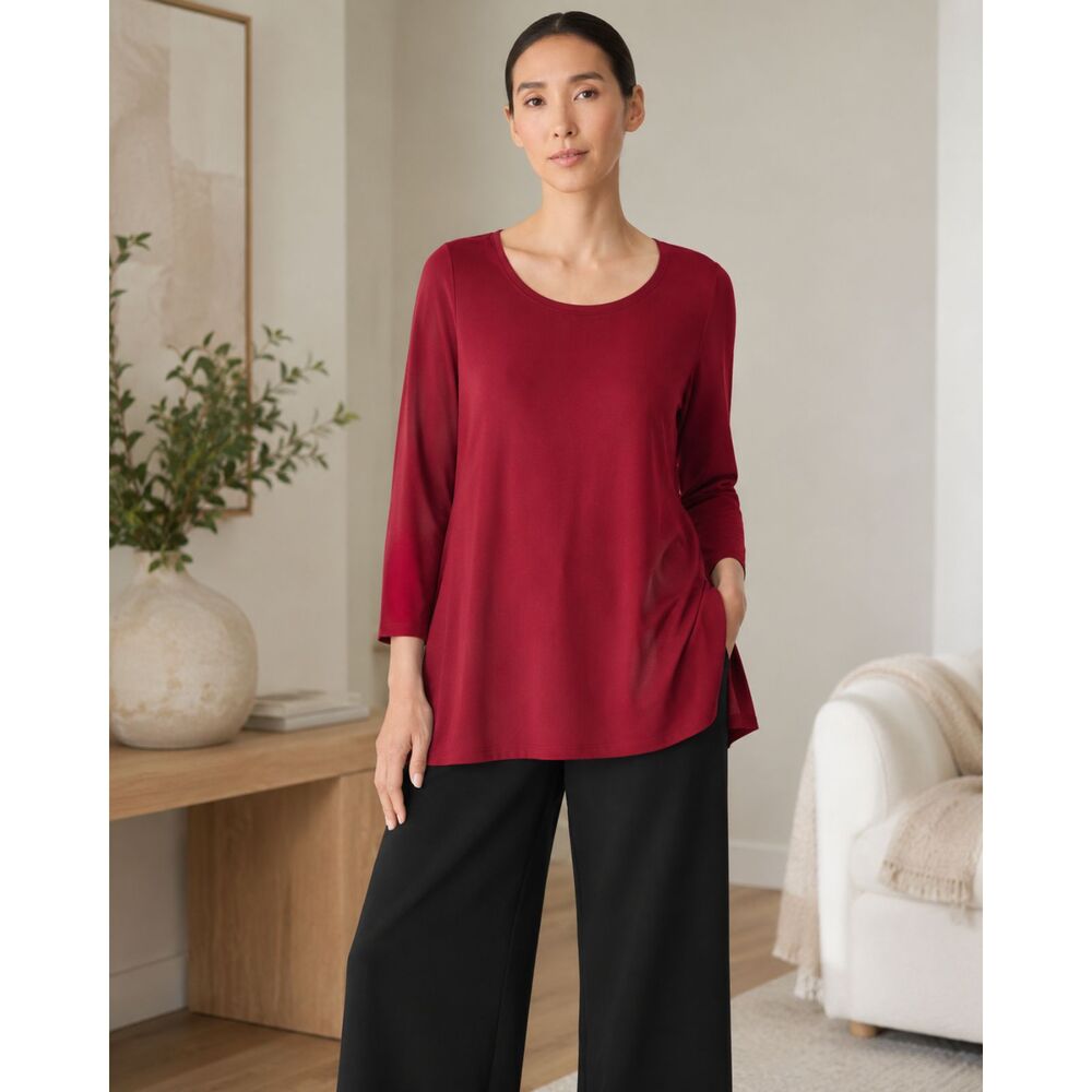 NWT Eileen Fisher Sz S Elegant Jersey Knit Round Neck Tunic Top Sweater Black